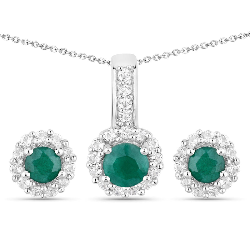 Bids.com 1.81 Carat Dyed Emerald and White Topaz .925 Sterling Silver Jewelry Set Jewelry Sets