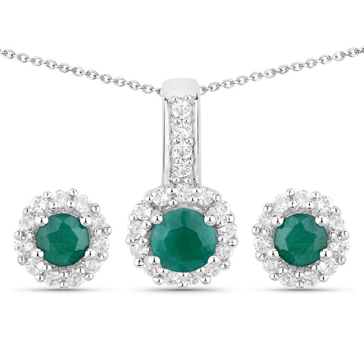 Bids.com 1.81 Carat Dyed Emerald and White Topaz .925 Sterling Silver Jewelry Set Jewelry Sets