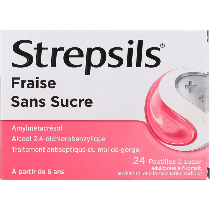 Strepsils Strawberry Sugar-Free Lozenges Sore Throat Relief Pack of 24