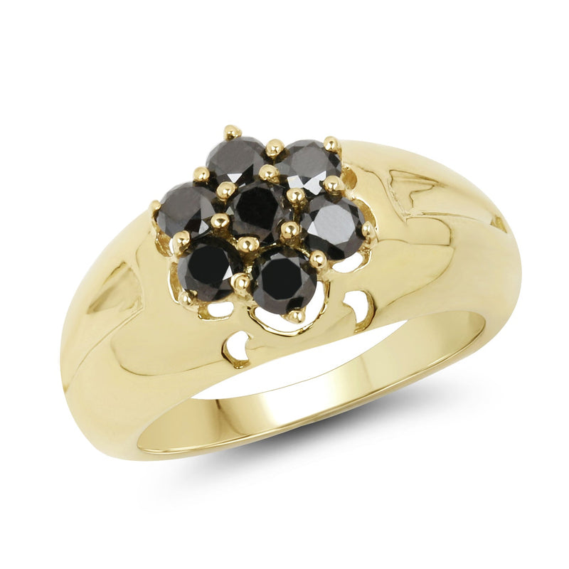 Bids.com 14K Yellow Gold Plated 0.98 Carat Genuine Black Diamond .925 Sterling Silver Ring Rings
