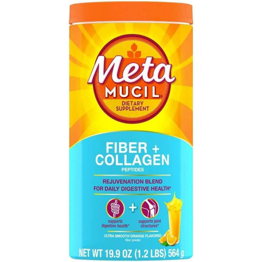 Metamucil Metamucil Fiber + Collagen Peptides, Powder, Ultra Smooth Orange Flavored 19.9 Oz Vitamins & Supplements
