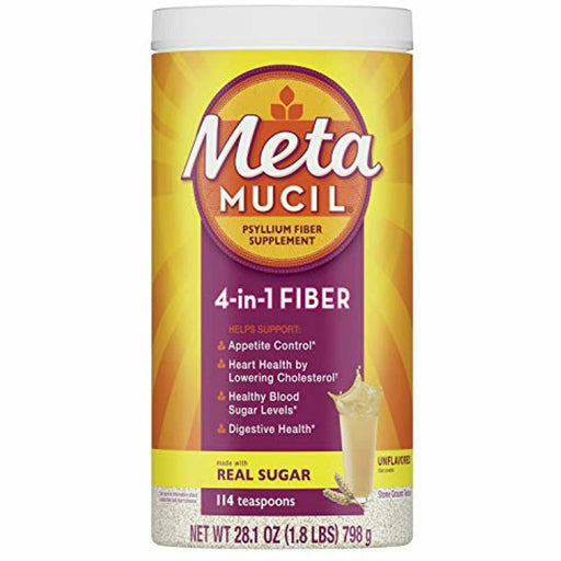 Metamucil Metamucil Daily Psyllium Husk Powder Supplement With Real Sugar, 4-in-1 Fiber Unflavored Vitamins & Supplements