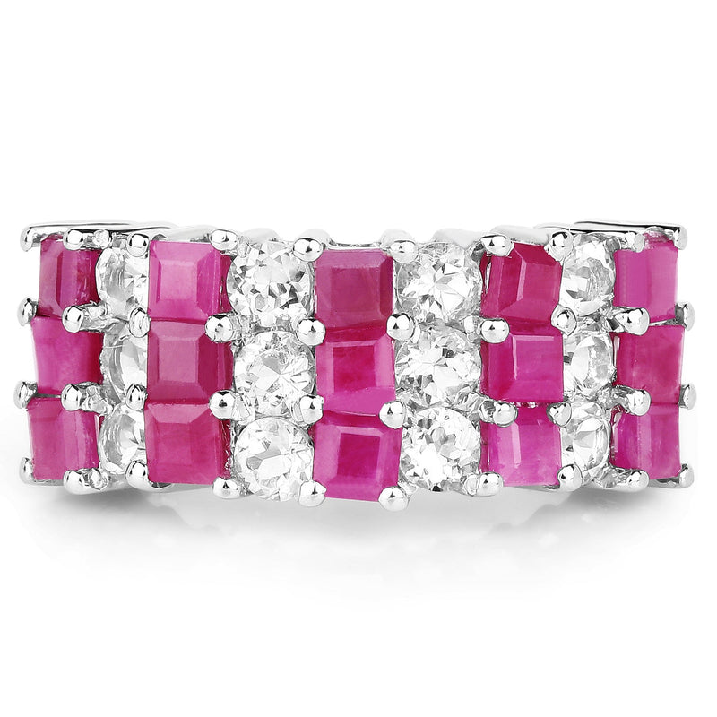 Bids.com 4.14 Carat Genuine Ruby and White Topaz .925 Sterling Silver Ring Rings
