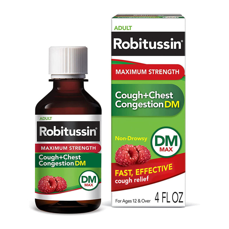 Robitussin Robitussin Adult Cough + Chest Congestion  Dm  Max Liquid  Raspberry - 4 Oz Health & Beauty
