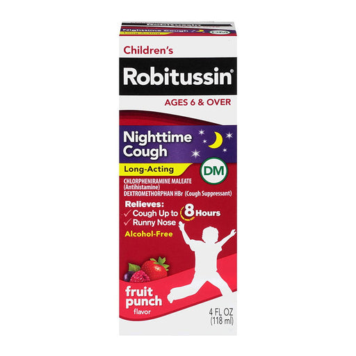 Robitussin Robitussin Cough, Nighttime, Long Acting, Children's, Dm, Fruit Punch Flavor 4 Fl Oz Health & Beauty