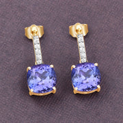 Bids.com 5.64 Carat Genuine Tanzanite and White Diamond 14K Yellow Gold Earrings Earrings