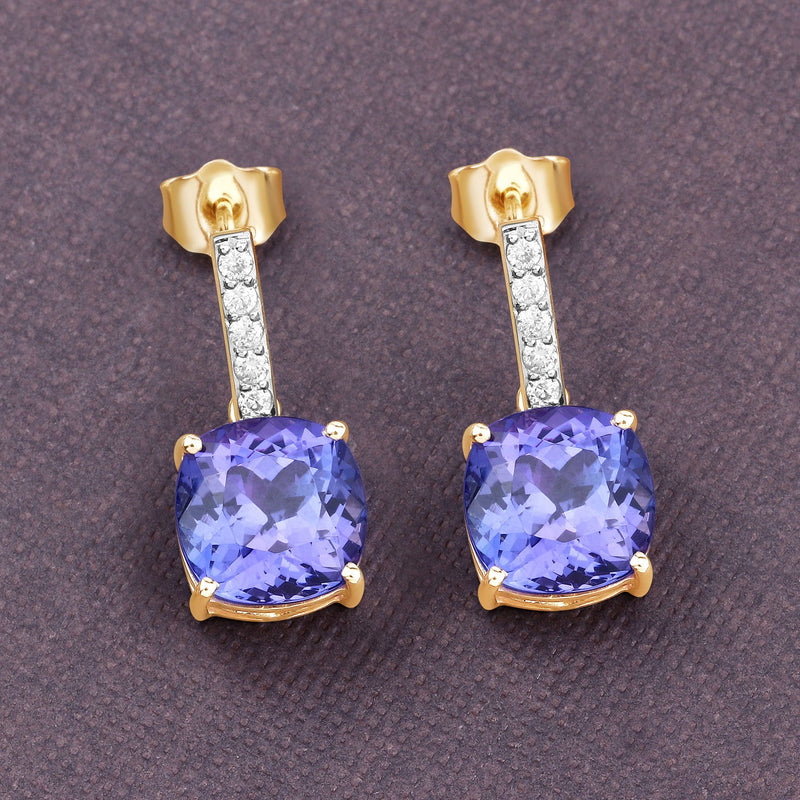 Bids.com 5.64 Carat Genuine Tanzanite and White Diamond 14K Yellow Gold Earrings Earrings