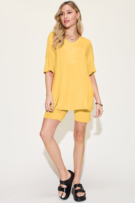 Bamboo V-Neck Drop Shoulder T-Shirt and Shorts Set