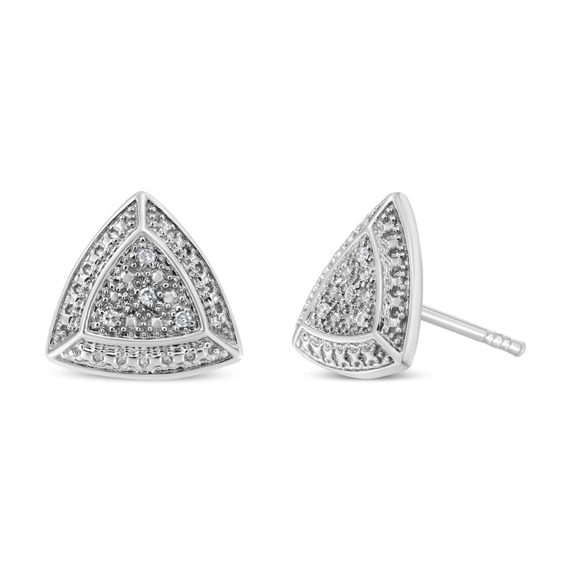 Bids.com .925 Sterling Silver Diamond-Accented Trillion Shaped 4-Stone Halo-Style Stud Earrings (H-I Color, I2-I3 Clarity) Earrings