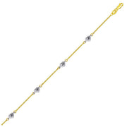 Bids.com 14k Two Tone Gold Anklet with Diamond Cut Heart Style Stations Accessories