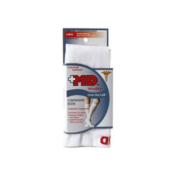 MD MD Microfiber Over The Calf Compression Socks White, Large 1 Pair Foot Care Light Gray