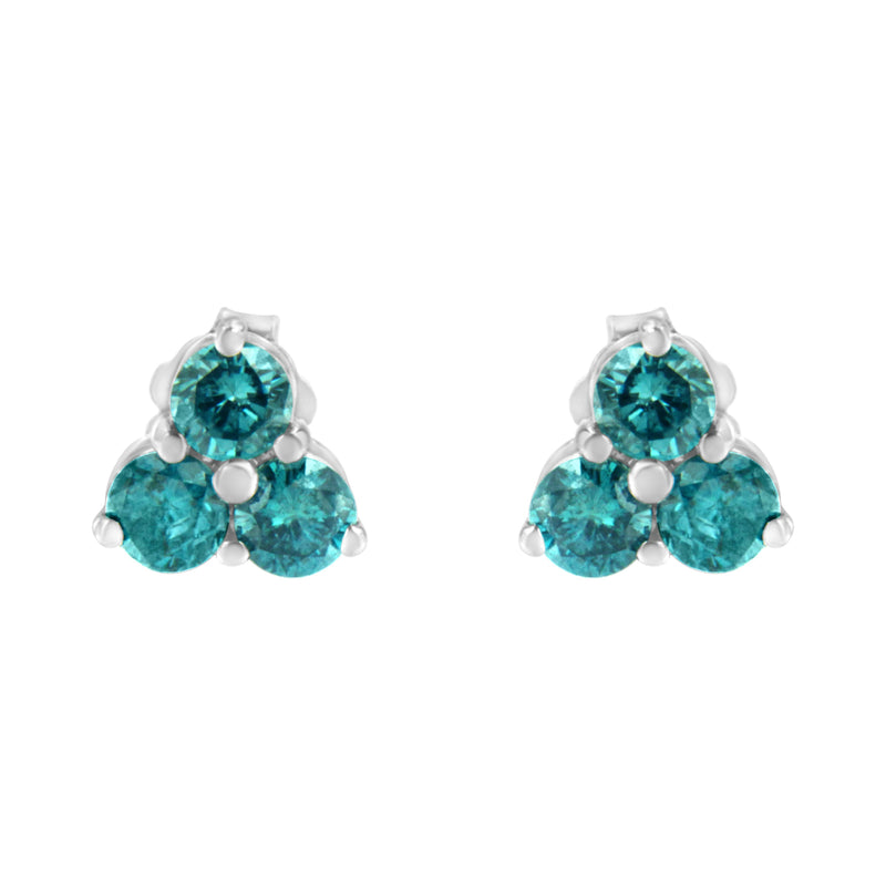 Bids.com 14KT White Gold Treated Blue Diamond Trio Stud Earrings (1 1/3 cttw, Blue) Earrings