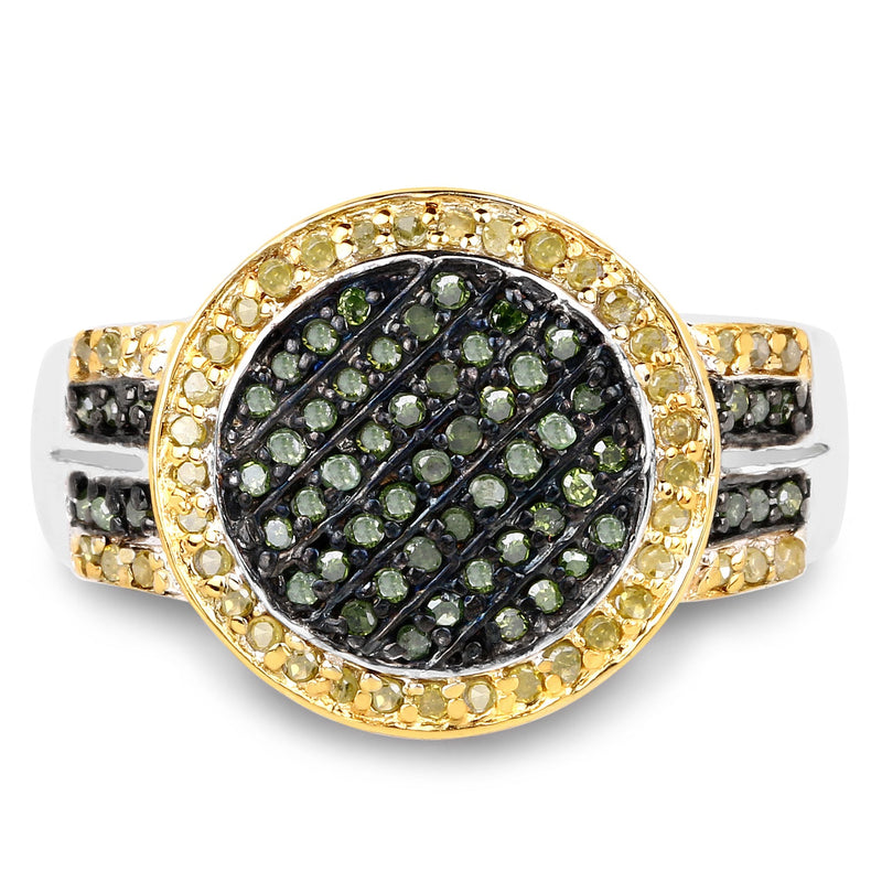 Bids.com 0.44 Carat Genuine Green Diamond and Yellow Diamond .925 Sterling Silver Ring Rings