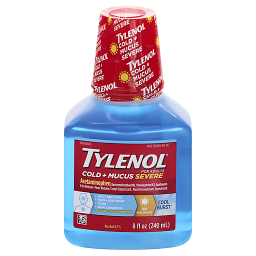 Tylenol Tylenol Cold + Mucus Severe Day Liquid With Acetaminophen Pain Reliever & Fever Reducer; Nasal Decongestant; Cough Suppressant And Expectorant; Cool Burst Flavor, 8 Fl. Oz Personal Care