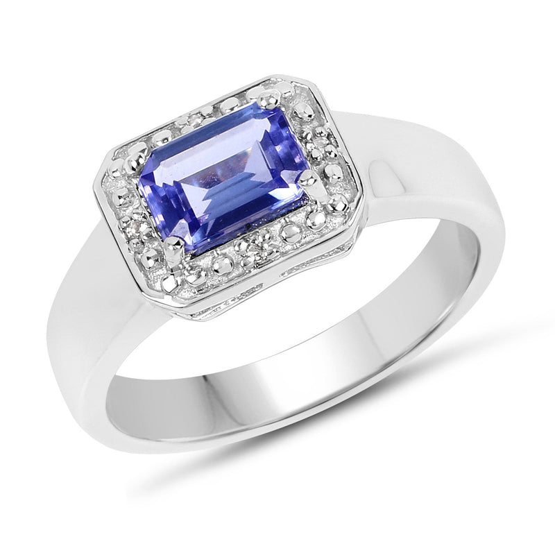 Bids.com 1.12 Carat Genuine Tanzanite and White Topaz .925 Sterling Silver Ring Rings