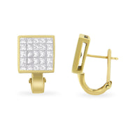 Bids.com 14K Yellow Gold 3-1/5 Cttw Princess Cut Diamond Â¾ Square Invisible Set Grid Huggy Style Omega Back Stud Earrings (G-H Color, VS1-VS2 Clarity) Earrings