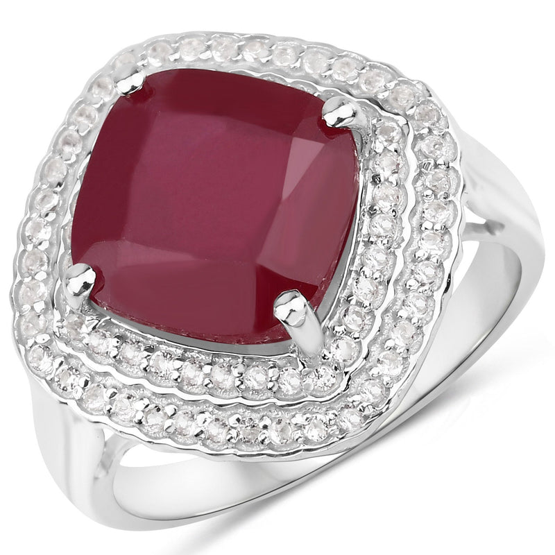 Bids.com 5.86 Carat Glass Filled Ruby and White Topaz .925 Sterling Silver Ring Rings