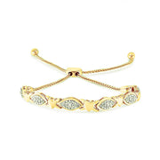 Bids.com 14K Yellow Gold Plated .925 Sterling Silver Diamond Accent Alternating Marquise Shape and Heart Links Bolo Bracelet (I-J Color, I3 Clarity) - Adjustable 6" to 9" Bracelets
