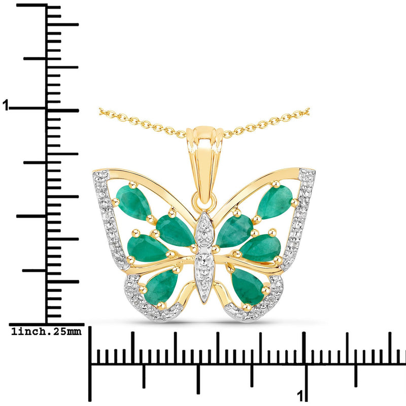 Bids.com 1.91 Carat Genuine Emerald and White Zircon .925 Sterling Silver Pendant Pendants