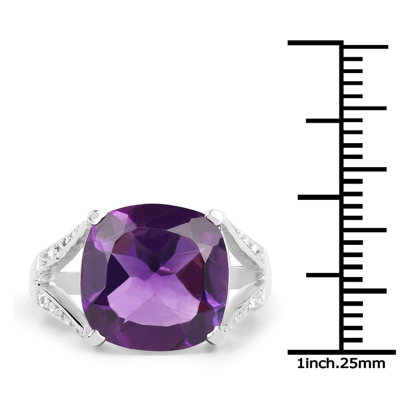 Bids.com 5.99 Carat Genuine Amethyst and White Topaz .925 Sterling Silver Ring Rings