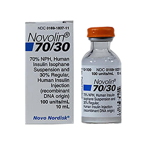 Novo Nordisk Pharma Novo Nordisk Pharma Novo-Nordisk Novolin 30/70 Insulin U-100 - 10 mL Vial Medicine & Drugs