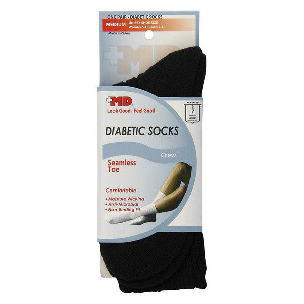 MD MD Usa Seamless Toe-Wave-In Mesh Diabetic Crew Socks, Black, Medium, 1 Pair Crew Socks