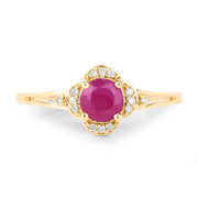 Bids.com 0.59 Carat Genuine Ruby and White Diamond 14K Yellow Gold Ring Rings