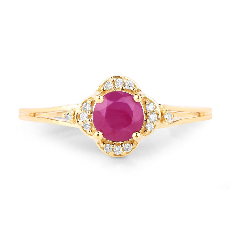 Bids.com 0.59 Carat Genuine Ruby and White Diamond 14K Yellow Gold Ring Rings