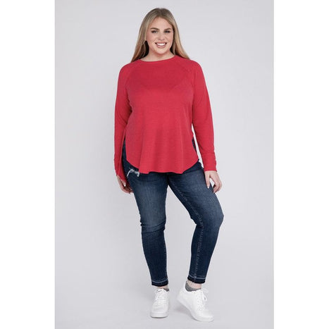 Plus Melange Baby Waffle Long Sleeve Top