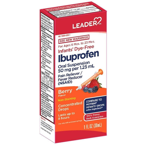 Leader Leader™ Infants' Ibuprofen Concentrated Drops – Dye-Free Berry Flavor (1 oz) Baby & Toddler