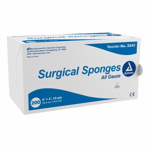 Dynarex Surgical Sponge Gauze  Non Sterile 12-Ply  4 In x 4In 200 Ct Sponges & Scouring Pads Light Gray
