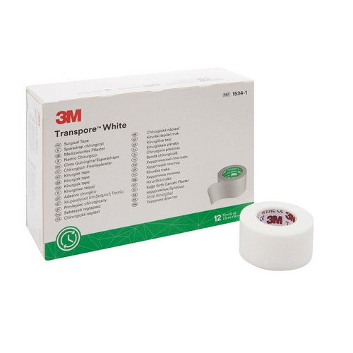 3M 3M Medical Tape Transpore White 1 Inch X 10 Yard Plastic NonSterile, Box Of 12 Medical