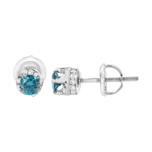 Bids.com 14K White Gold 1/2 cttw White and Treated Blue Round Diamond Earrings (I-J I2-I3) Earrings