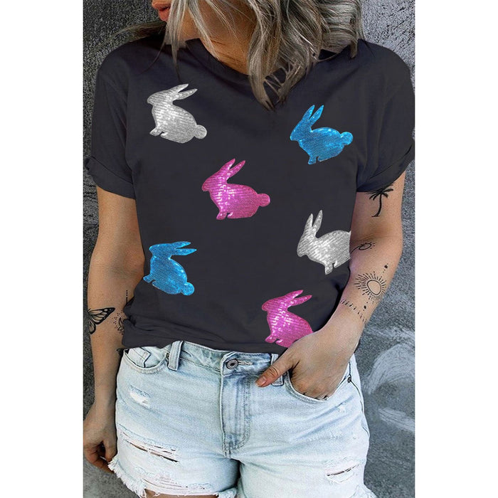 Plus Size Rabbit Round Neck Short Sleeve T-Shirt