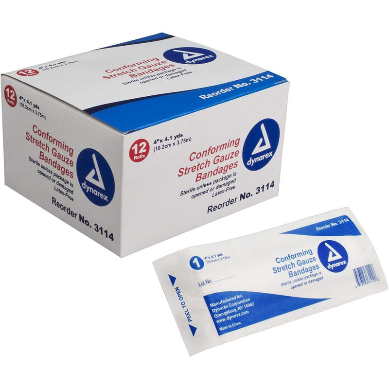 Dynarex Dynarex 3114 Stretch Gauze Bandages – Bulk Box (96 Rolls) Medical Tape & Bandages