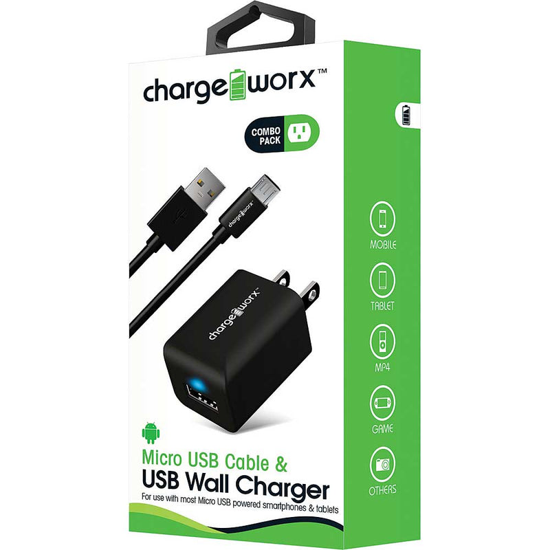 Chargeworx Chargeworx Micro USB Sync Cable & USB Wall Charger, Black Power Adapters & Chargers White Smoke