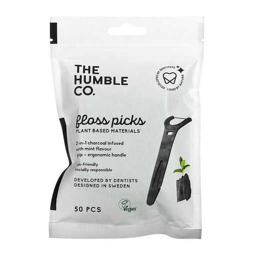 The Humble Co The Humble Co Dental Floss Picks W/ Grip Handle Charcoal Dental Floss White Smoke