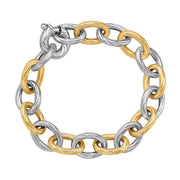 Bids.com 18k Yellow Gold and Sterling Silver Rhodium Plated Diamond Cut Chain Bracelet Bracelets