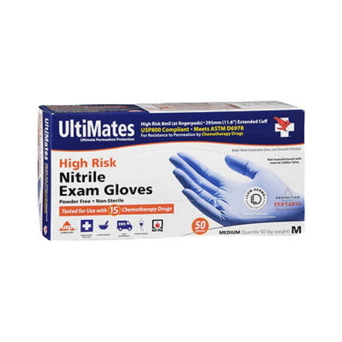 Ultimates Ultimates High Risk Nitrile Exam Gloves Extended Cuff Medium Disposable Gloves