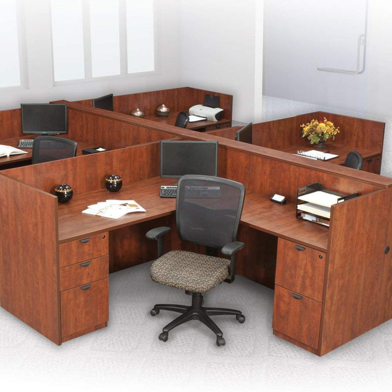 Office Pope Office Pope Workstation Cubicle Desk, L-Shaped Systems Furniture, Wooden Panels, Modular Station (1 Person Workstation W 0 File Cabinets, Mahogany) Workstations & Cubicles