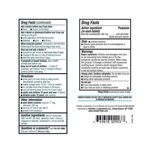 Reliable1 Reliable1 Pink Bismuth, 262mg, 30 Tabs Science & Laboratory