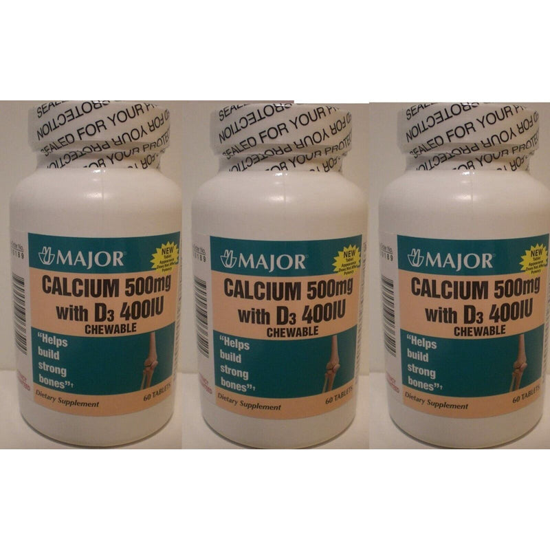 Major Major® Calcium 500 mg + Vitamin D3 400 IU – Lemon Flavor (3-Pack, 180 Count Total) Limes