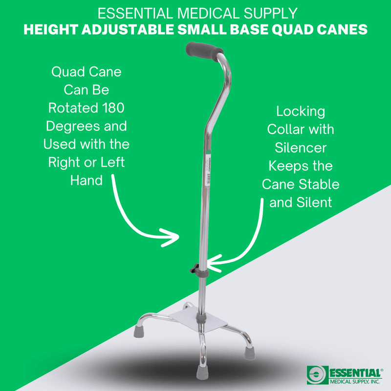 Essential Medical Supply Essential Medical Supply Endurance Small Base Quad Cane In Silver Canes & Walking Sticks