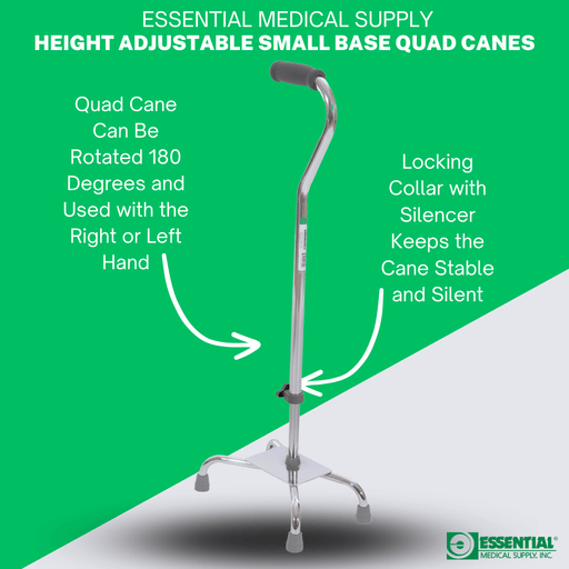 Essential Medical Supply Essential Medical Supply Endurance Small Base Quad Cane In Silver Canes & Walking Sticks