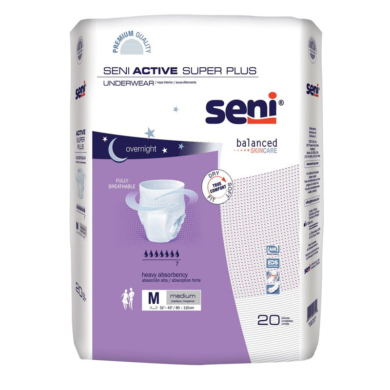 Seni Seni Active Super Plus Disposable Underwear Pull On With Tear Away Seams Medium, S-ME20-AP1, Heavy Underwear