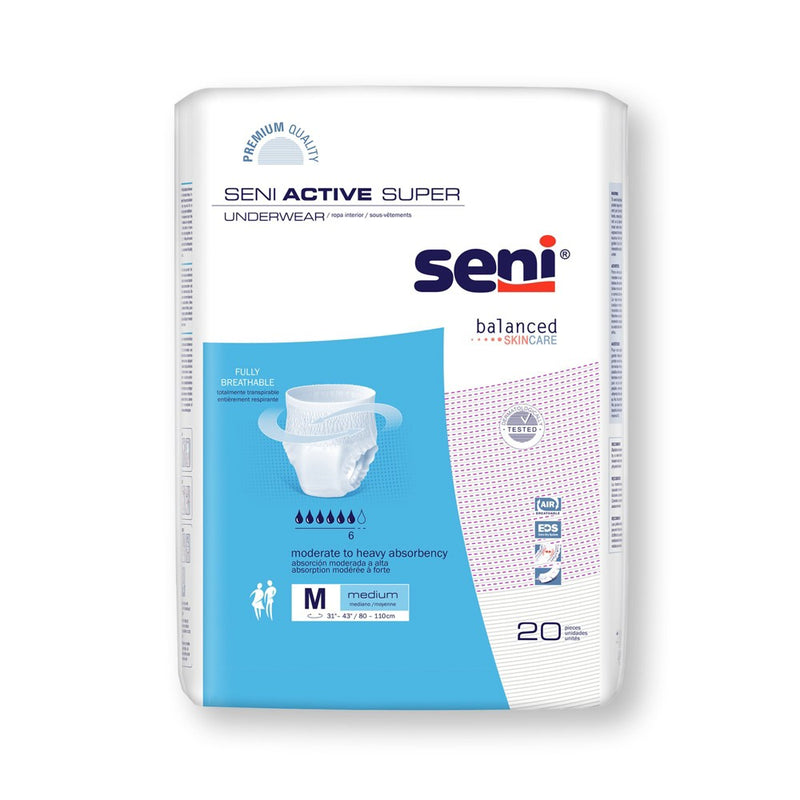 Seni Seni Active Super Disposable Underwear Pull On With Tear Away Seams Medium, S-ME20-AS1, Moderate To Heavy Underwear