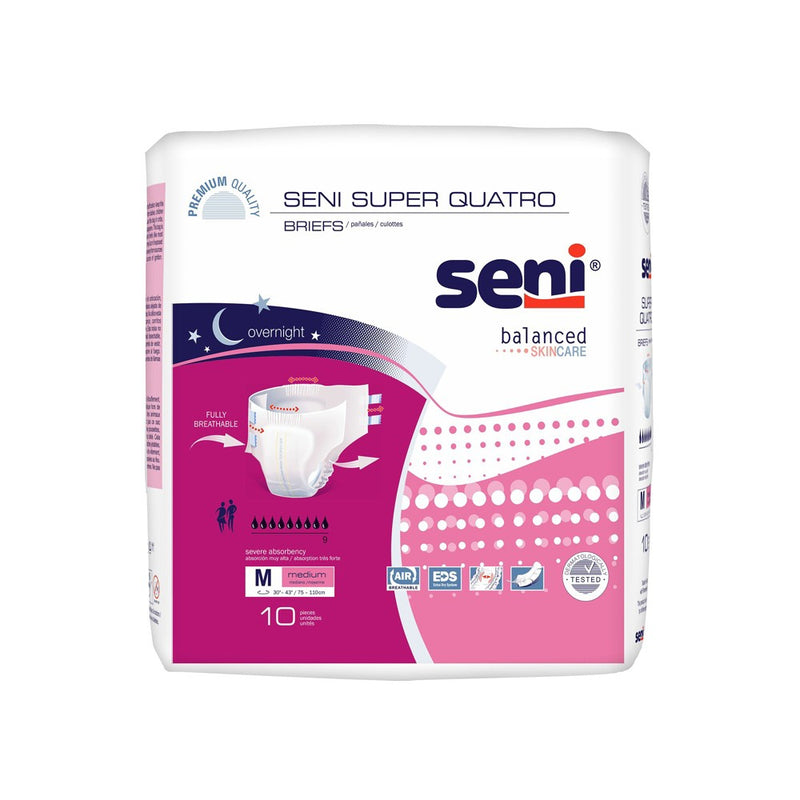 Seni Seni Super Quatro Adult Incontinence Brief M Heavy Absorbency Breathable / Overnight, S-ME10-BQ1, Severe Medical Supplies