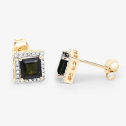 Bids.com 1.55 Carat Genuine Green Tourmaline and White Diamond 14K Yellow Gold Earrings Earrings