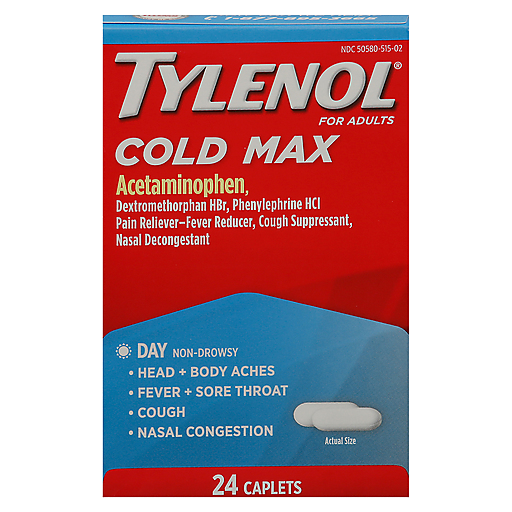 Tylenol Tylenol For Adults Cold Max 24 Caplets Box Health & Beauty Firebrick