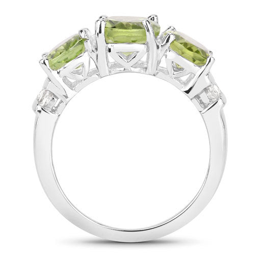 Bids.com 4.14 Carat Genuine Peridot and White Topaz .925 Sterling Silver Ring Rings